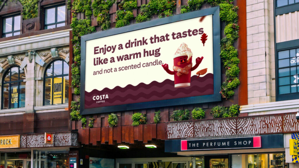 Costa Coffee is ditching the pumpkin spice latte in favour of a new flavour with a series of creatives in rebellion against the autumnal-coded drink, depicted here