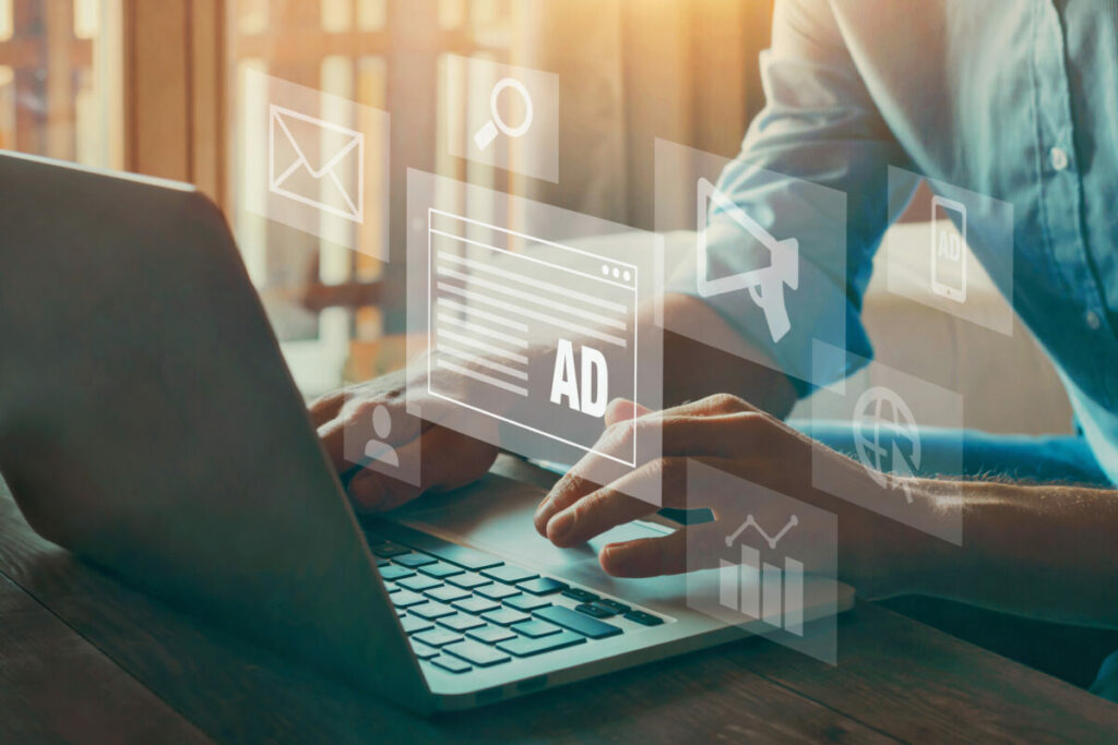 Intrusive adverts that interrupt consumers' shopping journeys or browsing history risk lower engagement risk consumers turning away from brands and retailers, here depicting a computer screen with ads