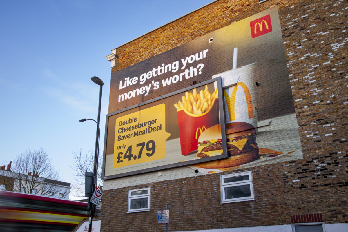 As we head into a general election, Marketing Beat explores why it's not just overtly political billboards that shape our social values, and examines why their presence holds such power. McDonald's oversized billboard, formed when Leo Burnett and McDonalds joined forces to create an oversized billboard, which cheekily gets its money's worth by spreading on to a nearby wall.