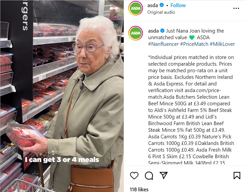 An Asda social campaign featured granfluencers highlighting deals in Asda stores. Asda has picked out Born Social to be its newest social media agency after a competitive pitch process.
