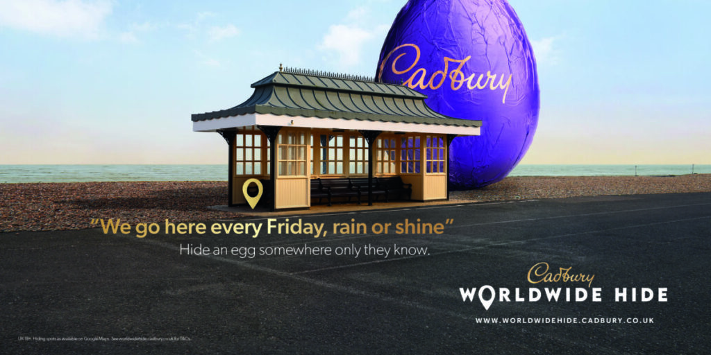 Cadbury Easter OOH. Cadbury puts spin on traditional Easter egg hunt by showcasing its online 'The Cadbury Worldwide Hide' platform through a series of OOH posters.