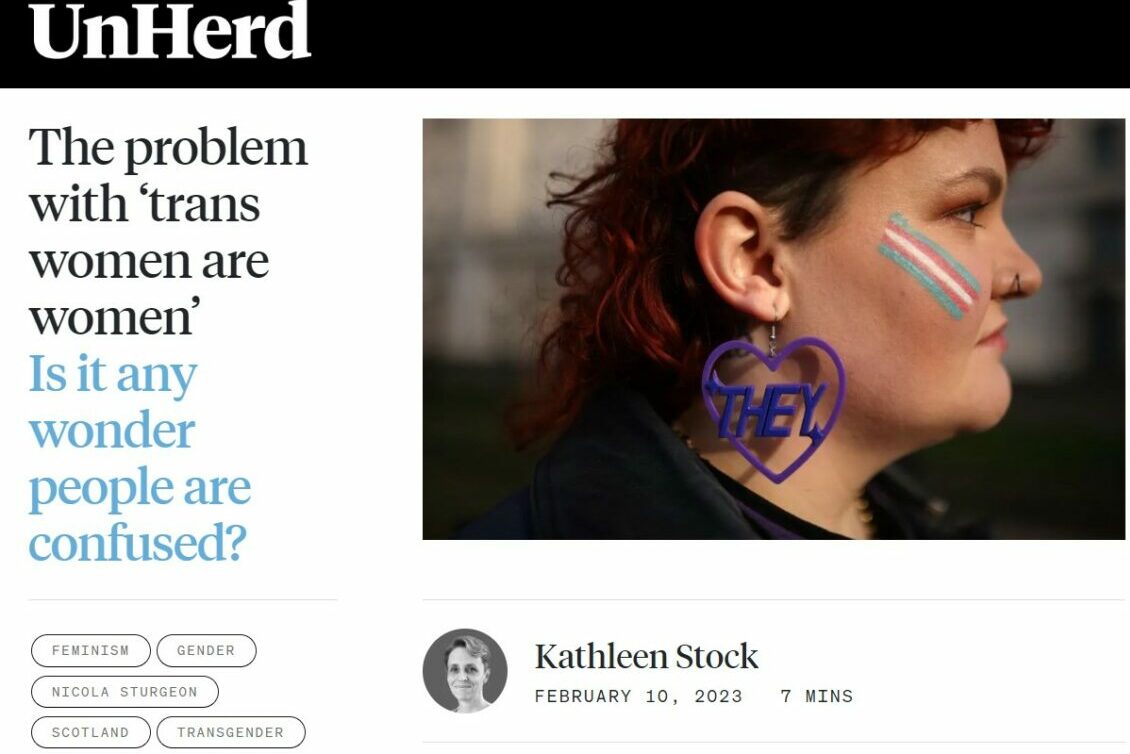 Screenshot of an article from UnHerd which is entitled "The problem with 'trans women are women'. Current affairs website UnHerd has found itself in the midst of a boycott from many online advertisers after publishing articles deemed to be "anti-trans".