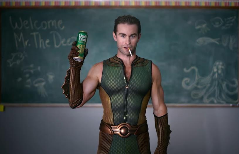 Liquid Death has recruited superhero 'The Deep' from Amazon Prime Video's 'The Boys' TV series for an outrageously irreverent new ad.