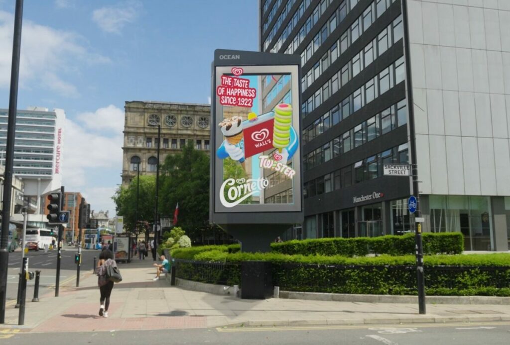 Wall's ice cream has transformed two large-format out-of-home screens in both London and Manchester into AR extravaganzas.