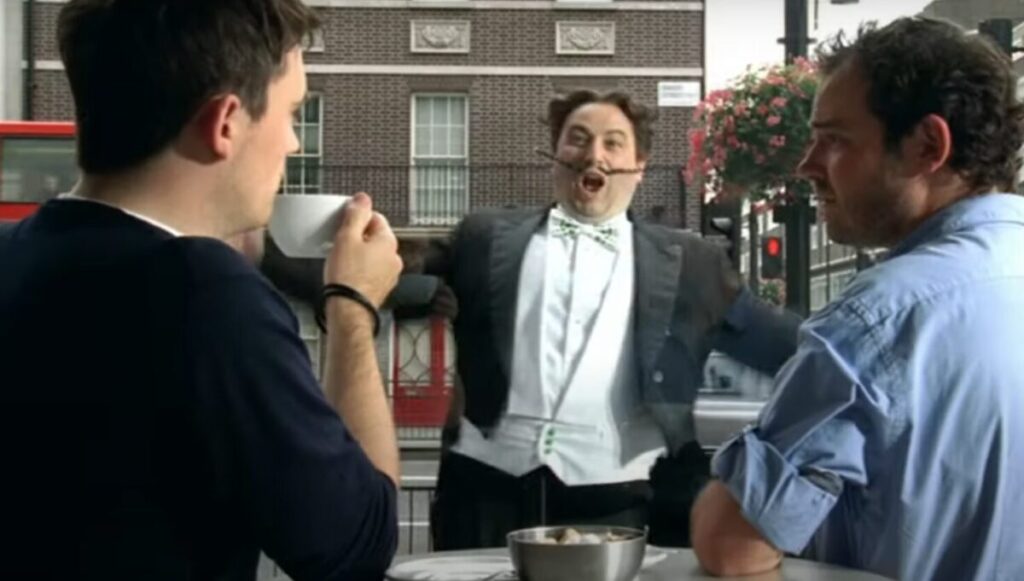Gio Compario serenades two blokes having a coffee. New research reveals that over half (52%) of UK consumers find it hard to get a jingle out of their head, while four in ten say a good jingle can have them singing along all day (41%).