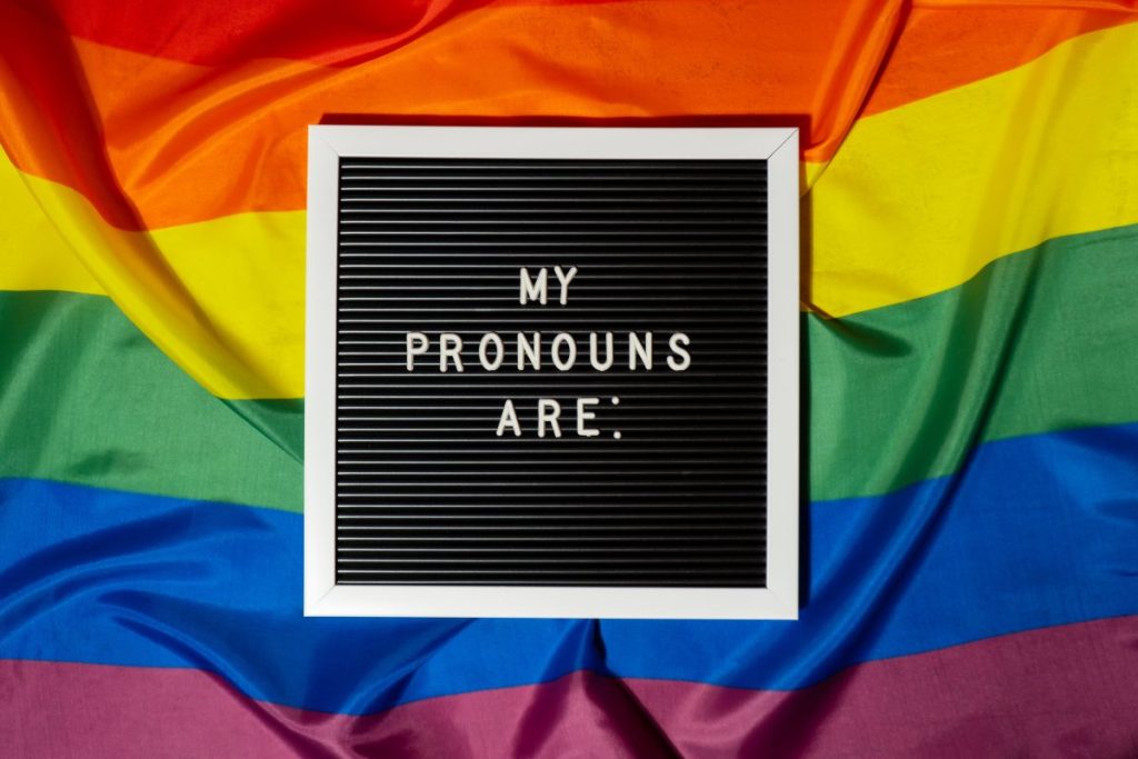 LGBT flag with "My pronouns are:" on top of it. Adland LGBTQI+ advocacy group Outvertising has created a new resource to celebrate International Pronoun Day in a move which comes as part of the industry's All In Action Plan, spearheaded by the Advertising Association, the ISBA and the IPA.