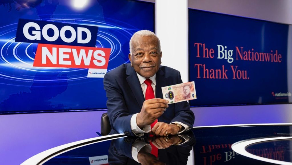 Building Society Nationwide is giving its customers a share of £600 million in a new campaign starring broadcaster Sir Trevor McDonald.